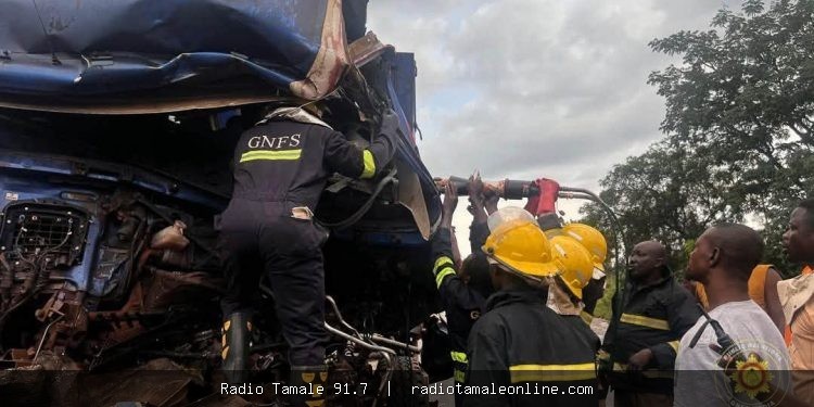 Driver trapped in trailer rescued after crash on Kintampo-Tamale Highway
